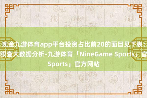 现金九游体育app平台投资占比前20的面目见下表：通过天眼查大数据分析-九游体育「NineGame Sports」官方网站